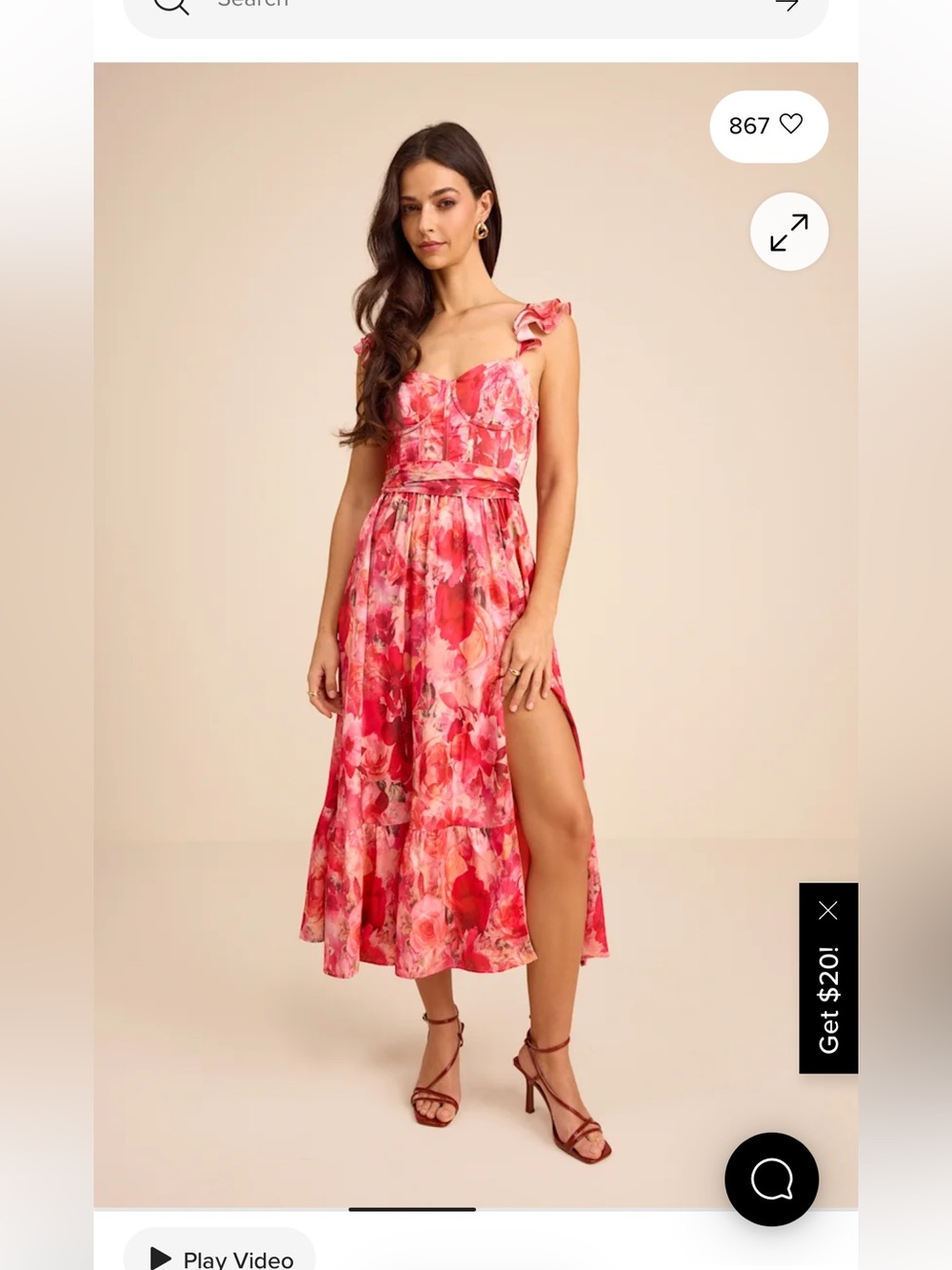 Lulu’s Sweet Like Sangria Pink Floral Ruffled Bustier Midi Dress Pink XL NWT